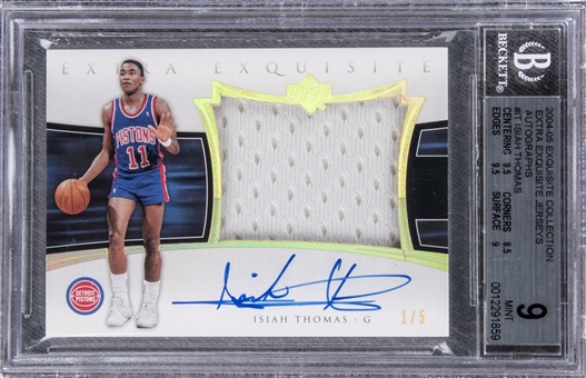 2004-05 UD "Exquisite Collection" Extra Exquisite Jerseys Autographs #IT Isiah Thomas Signed Game Used Patch Card (#1/5) – BGS MINT 9/BGS 10